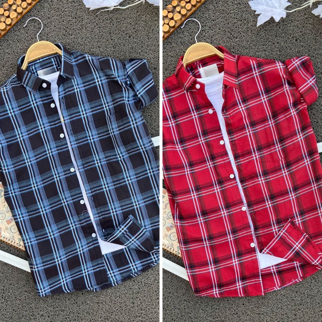 2 Branded Casual Check Shirts For Men