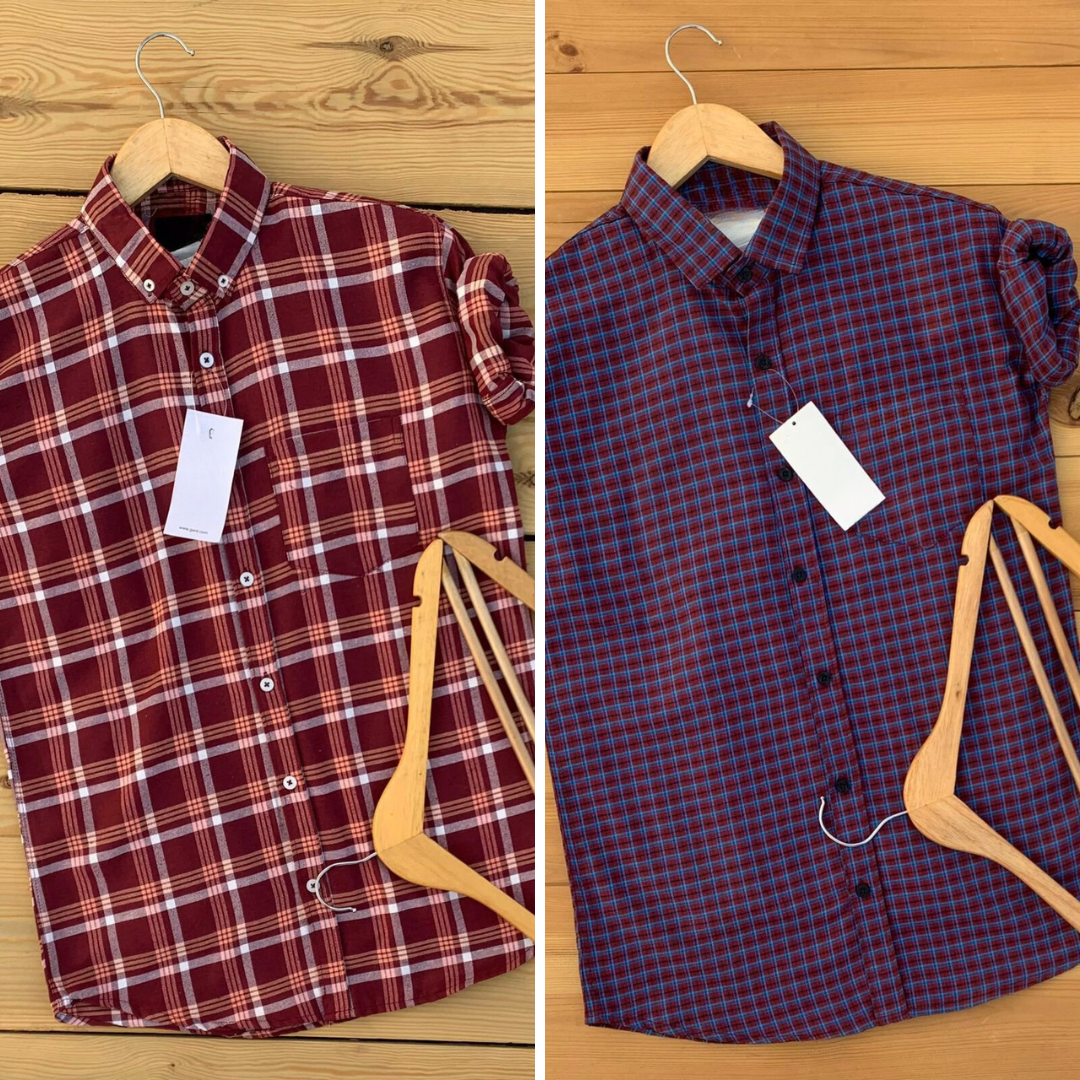 2 Branded Casual Check Shirts For Men