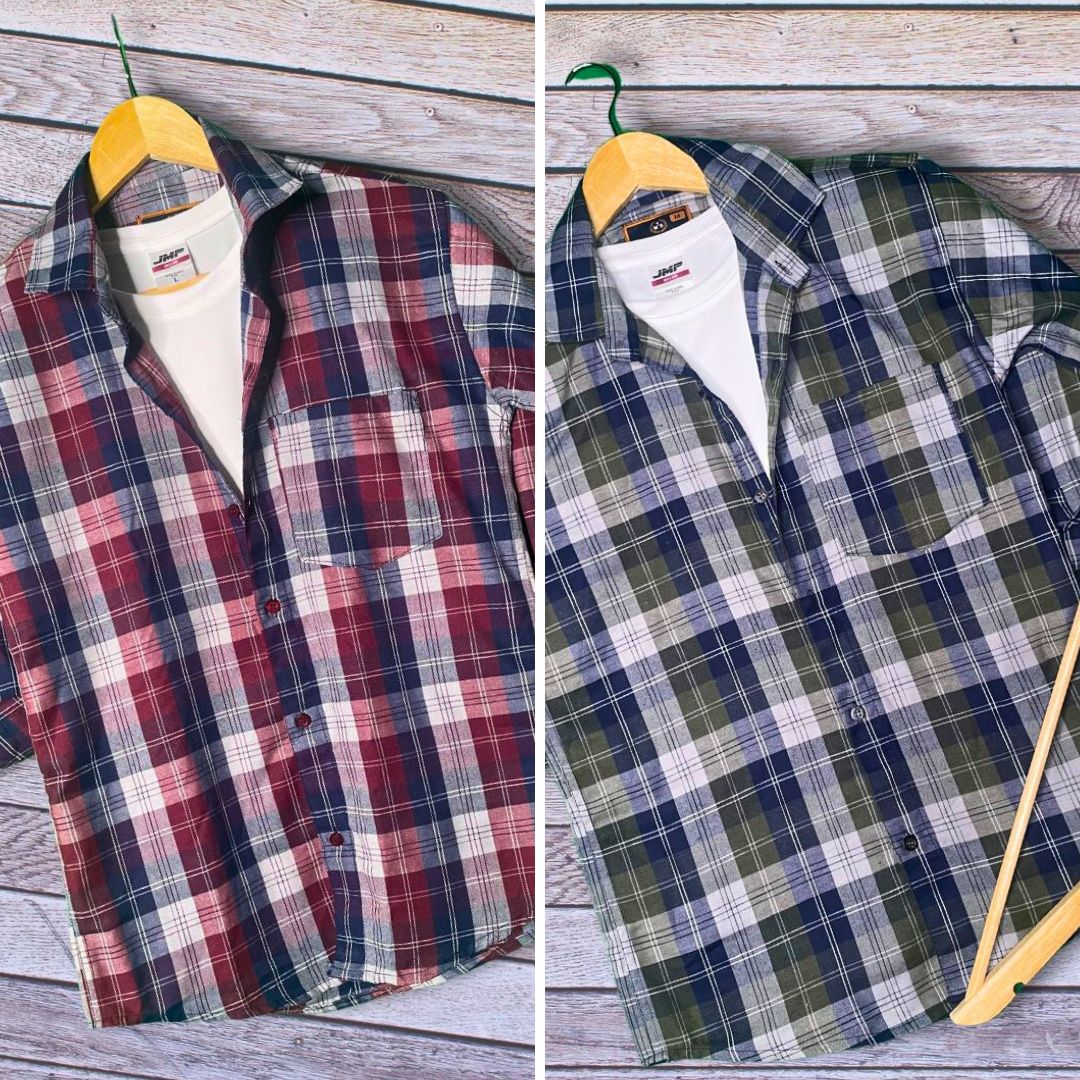 Branded Casual Check Shirts For Men (Pack of 2)