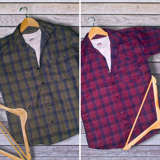 Branded Casual Check Shirts For Men (Pack of 2)