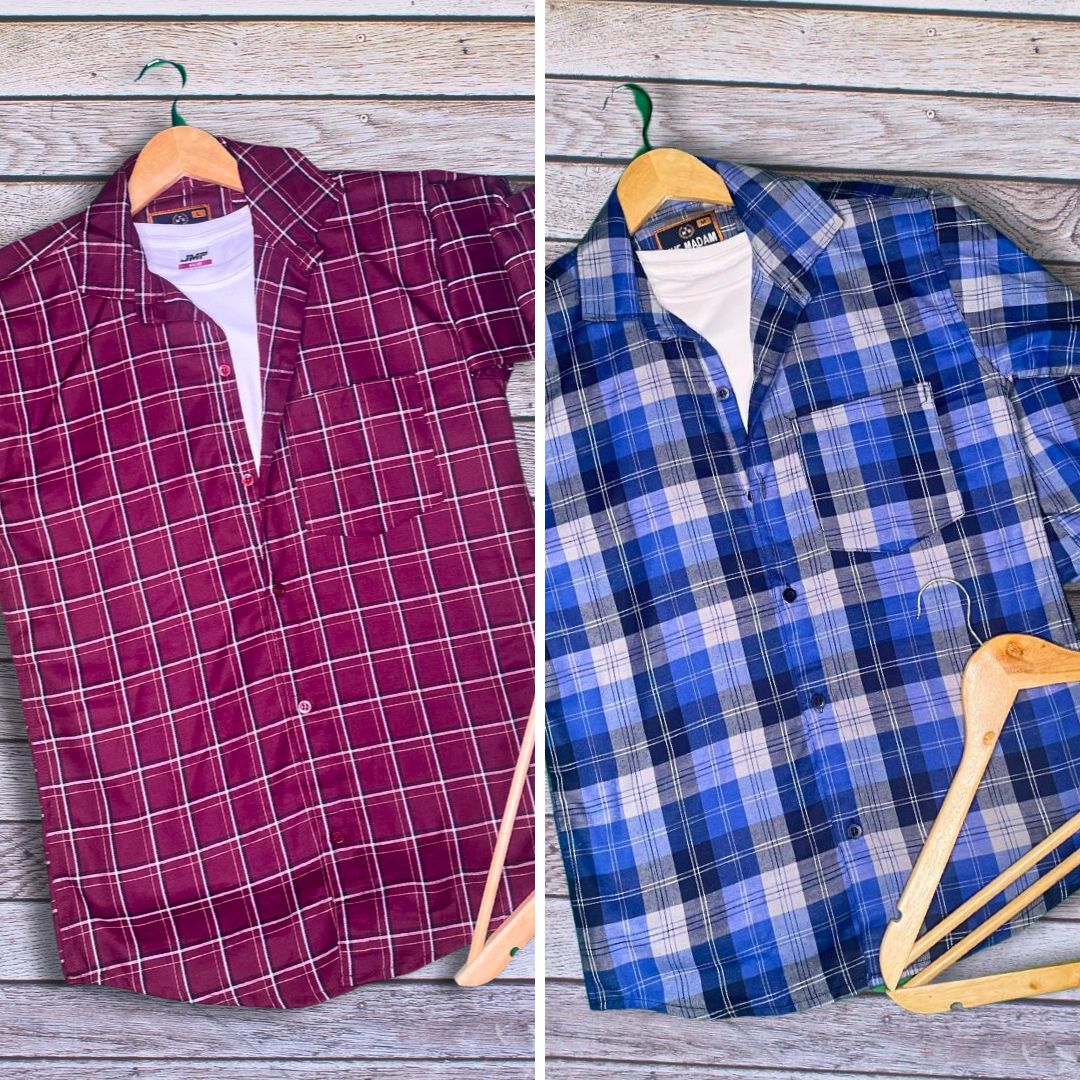 Branded Casual Check Shirts For Men (Pack of 2)