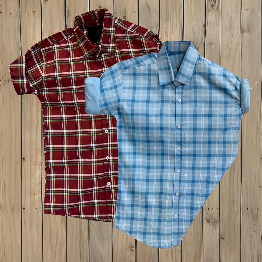 2 Branded Casual Check Shirts For Men