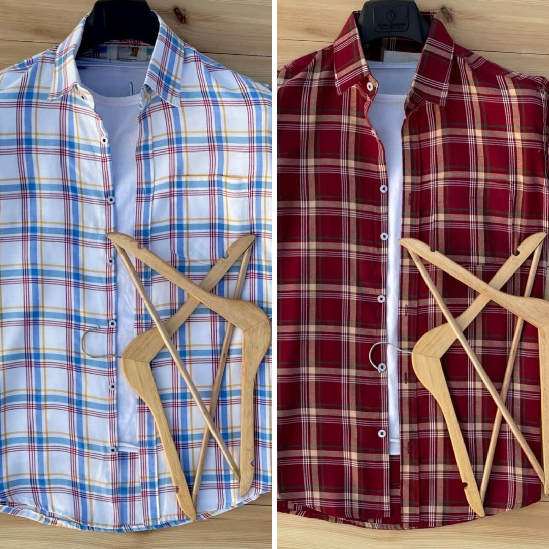 2 Branded Casual Check Shirts For Men