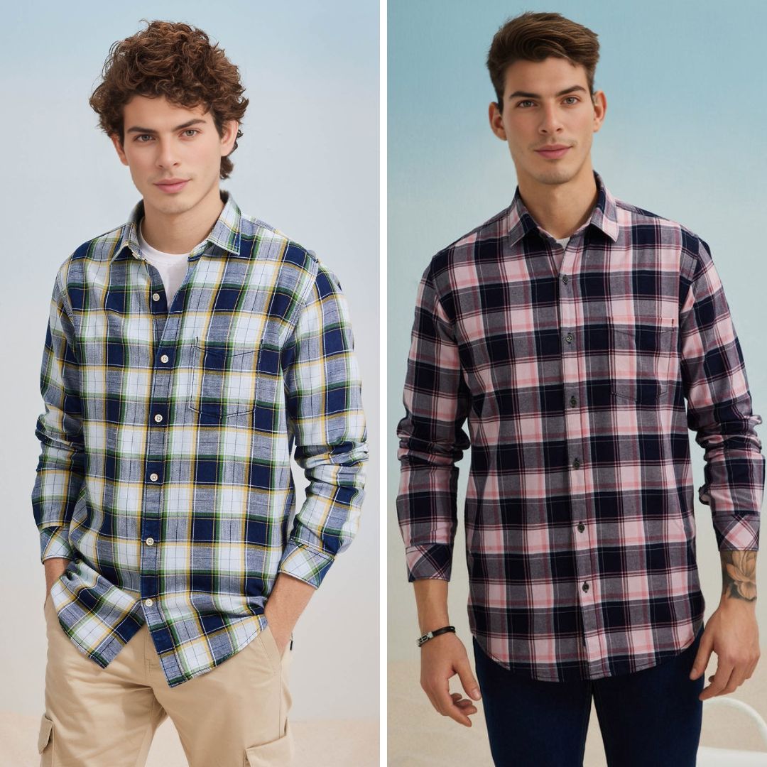 Branded Casual Check Shirts For Men (Combo of 2)