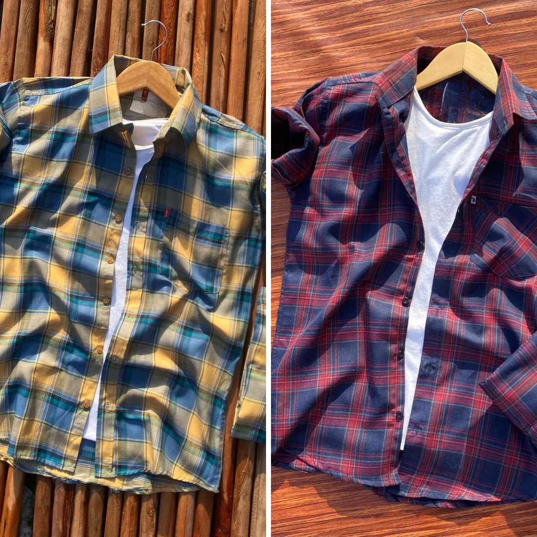 2 Branded Casual Check Shirts For Men