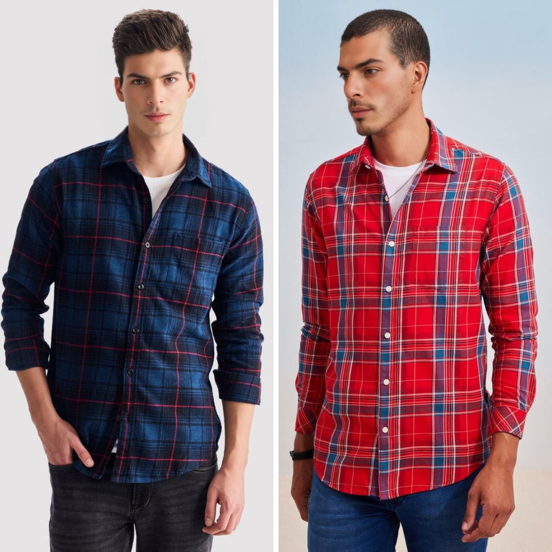 Branded Casual Check Shirts For Men (Combo of 2)