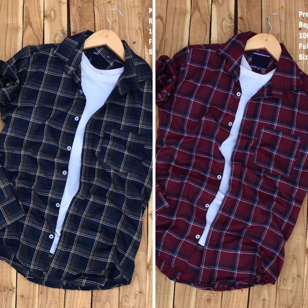 Branded Casual Check Shirts For Men (Pack of 2)