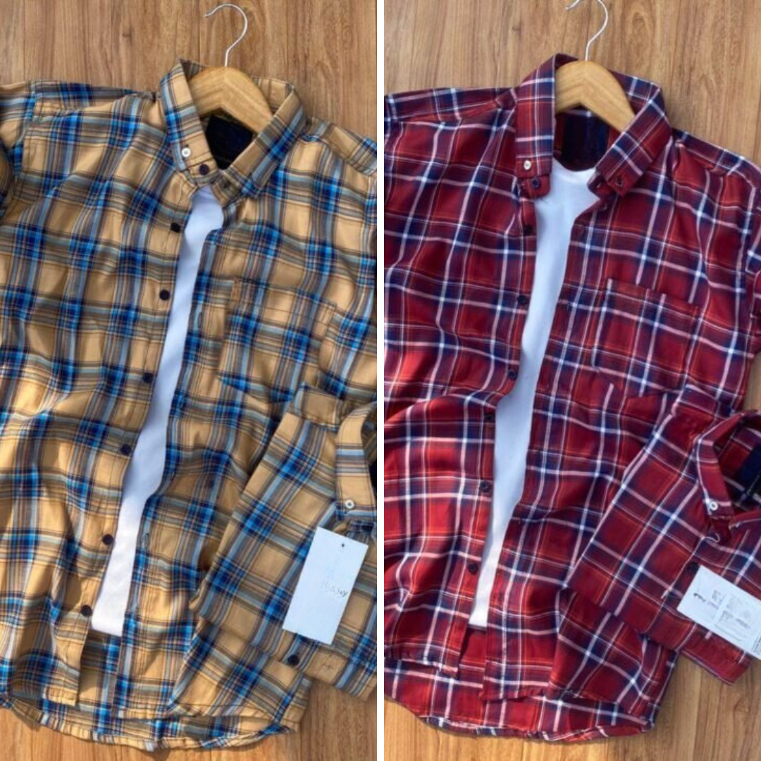 2 Branded Casual Check Shirts For Men