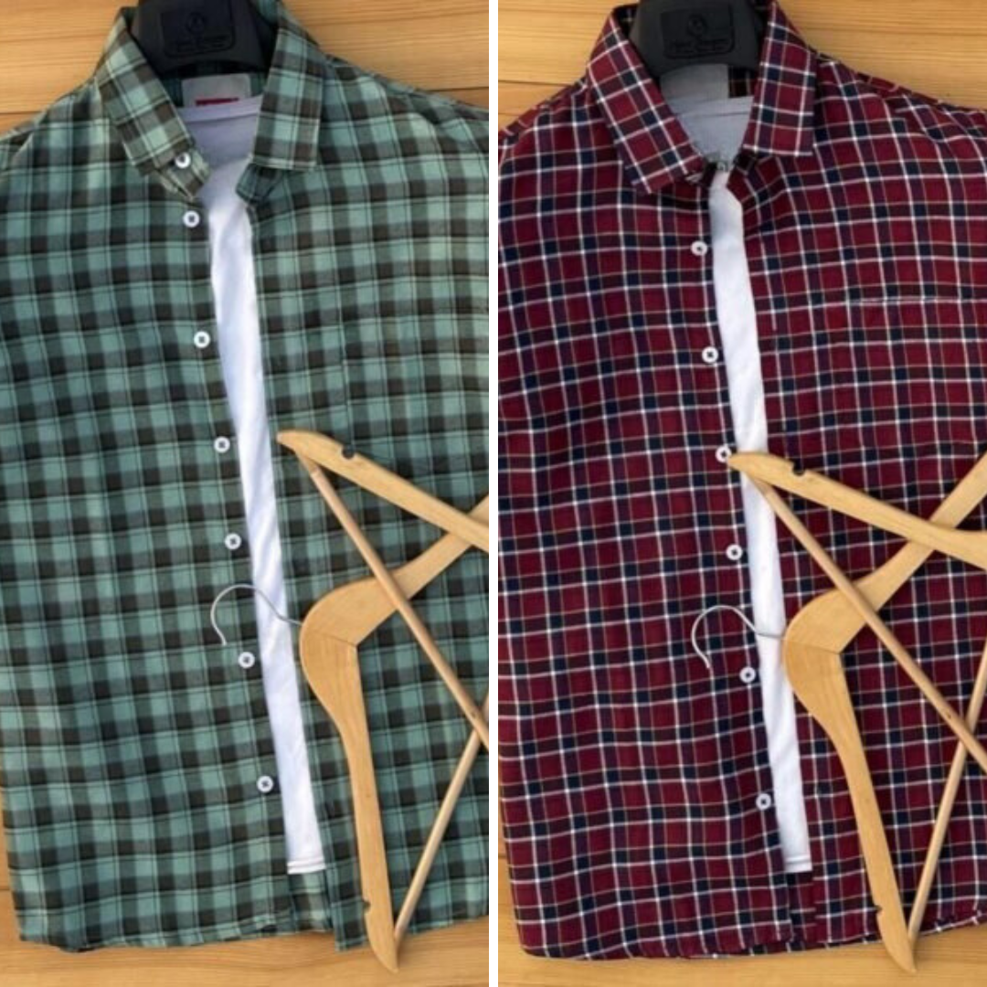 2 Branded Casual Check Shirts For Men