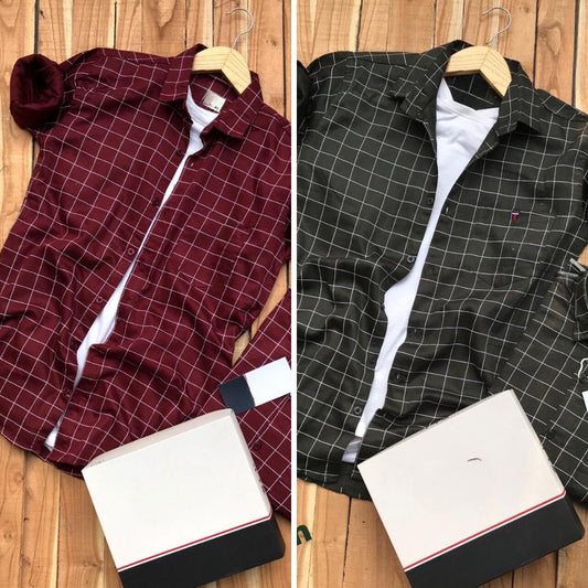 Branded Casual Check Shirts For Men (Pack of 2)