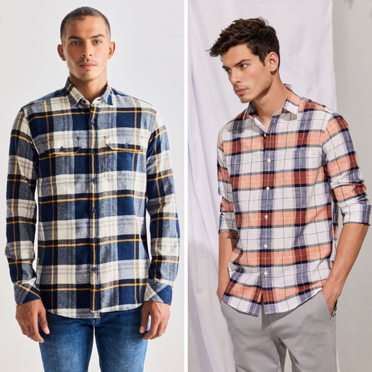 Branded Casual Check Shirts For Men (Combo of 2)