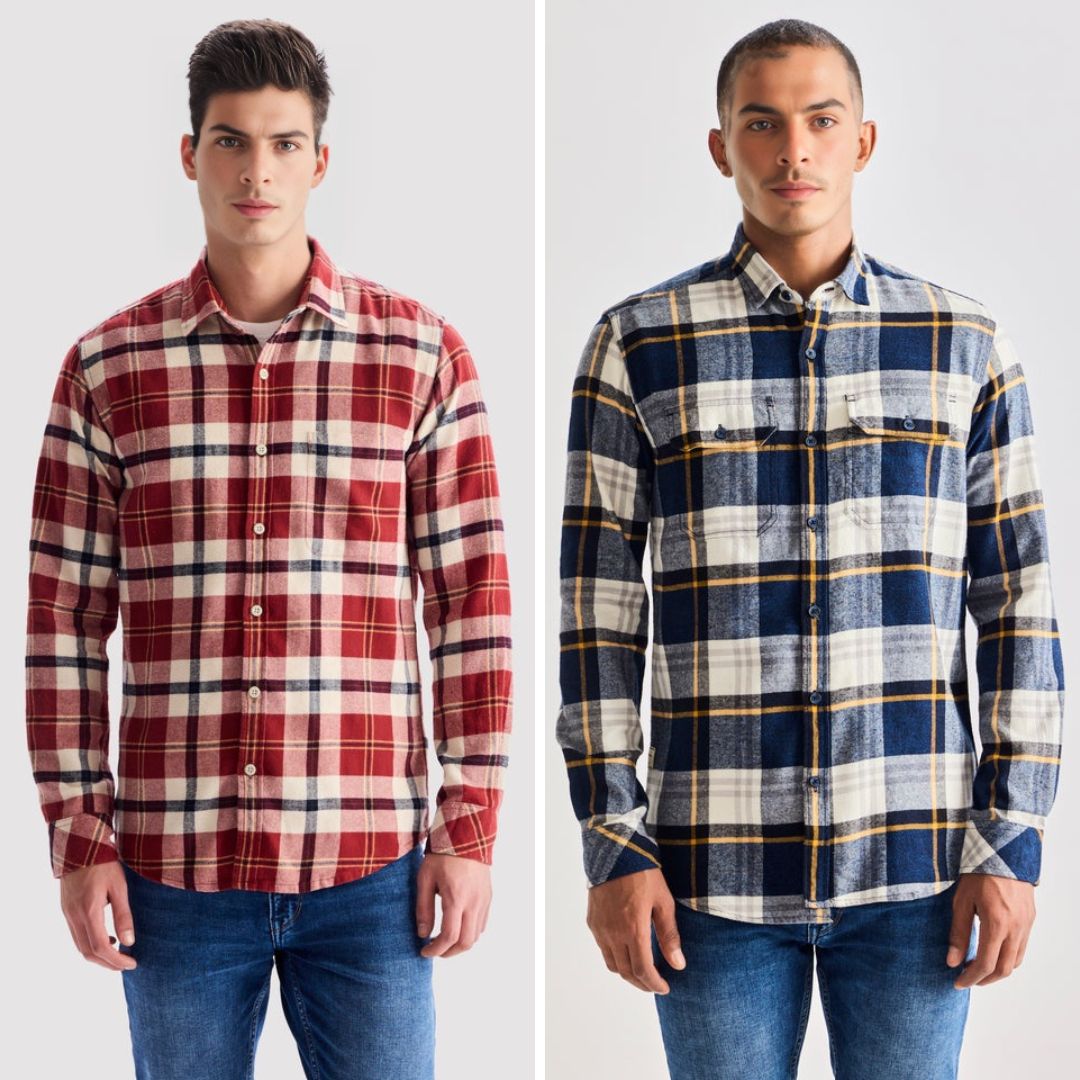 Branded Casual Check Shirts For Men (Combo of 2)