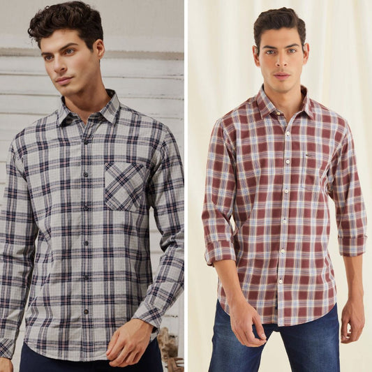 Branded Casual Check Shirts For Men (Combo of 2)